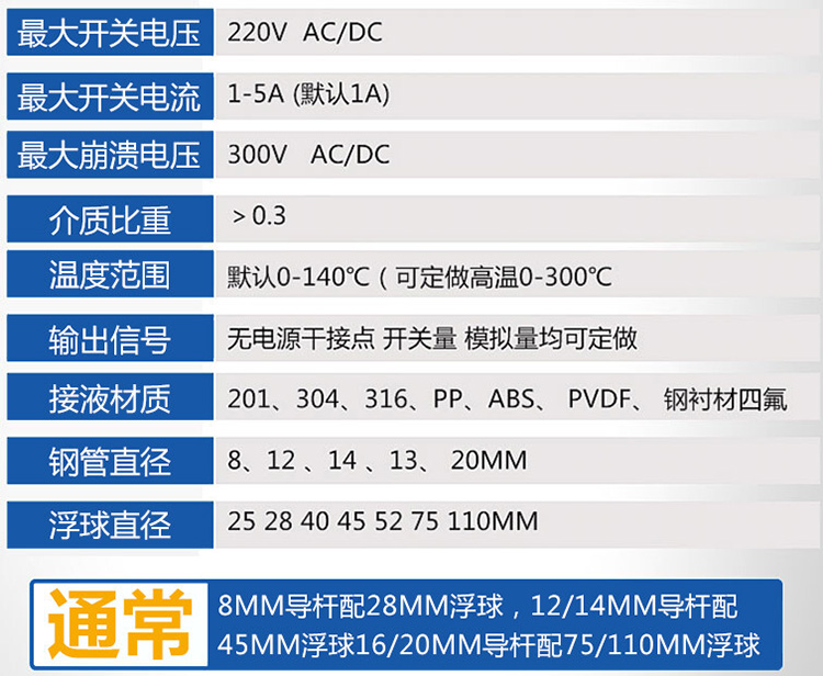 高溫浮球液位計(jì)技術(shù)參數(shù)對照表