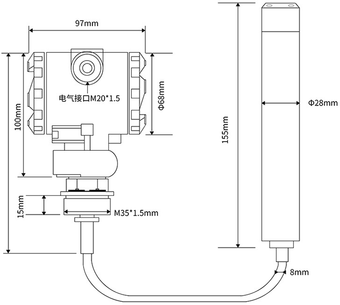 防腐型電容式液位計外形尺寸圖