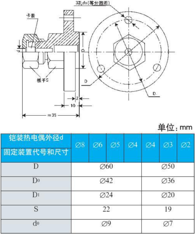 s型熱電偶法蘭安裝尺寸圖